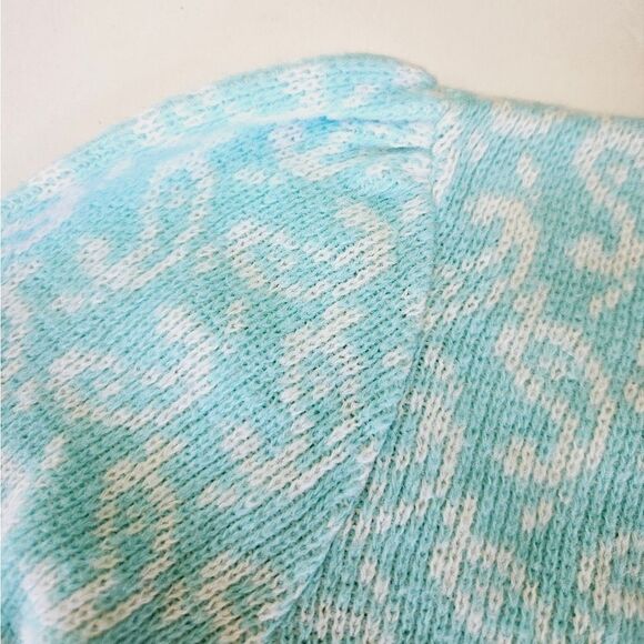 Vintage Kate Collins Blue Knit Puff Shoulder Paisley Pattern Crew Neck Sweater S - Picture 5 of 6